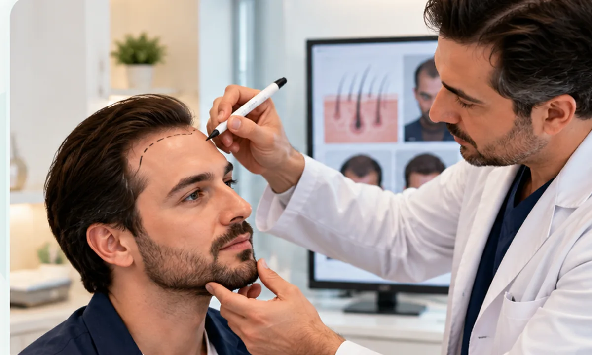 Illustrative consultation about hair transplant costs, graft planning and treatment choices in Turkey